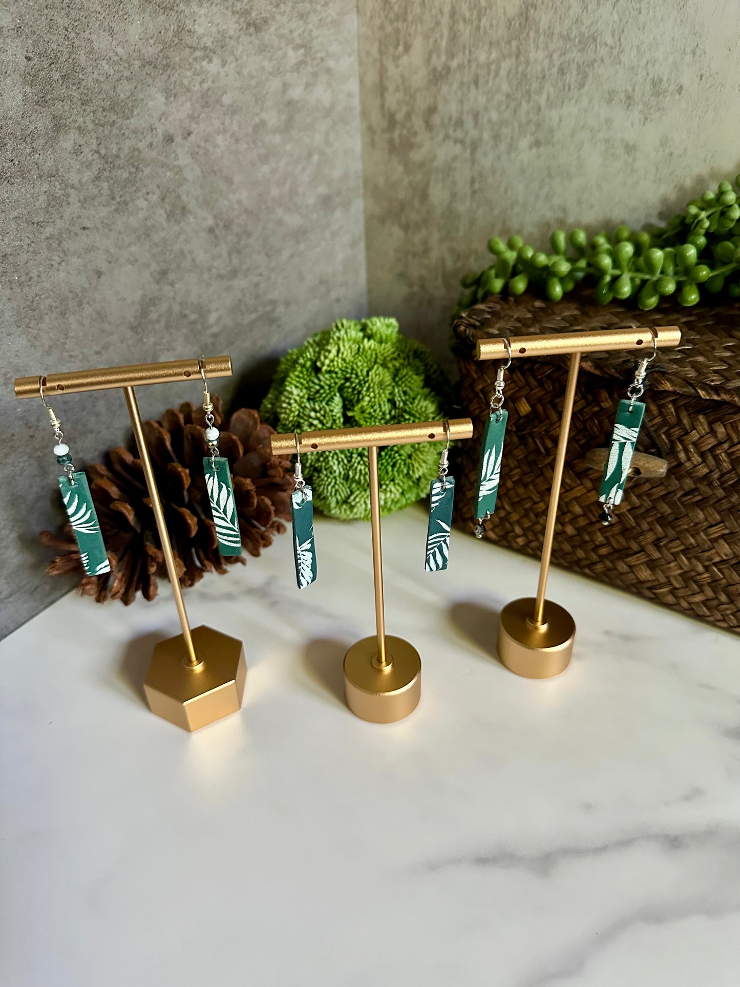 Green Fern Bar Earrings
